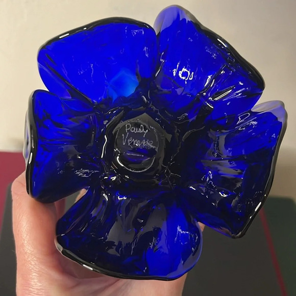 Pauly & Co RARE Pauly Venezia Cobalt Blue Glass Rose Taper Candle Holder - Picture 7 of 7